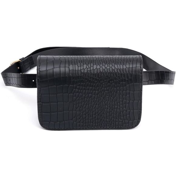 NWOT Women's Mini Waist Belt Bag/Fanny Pack in Black Crocodile Pattern - Picture 1 of 12
